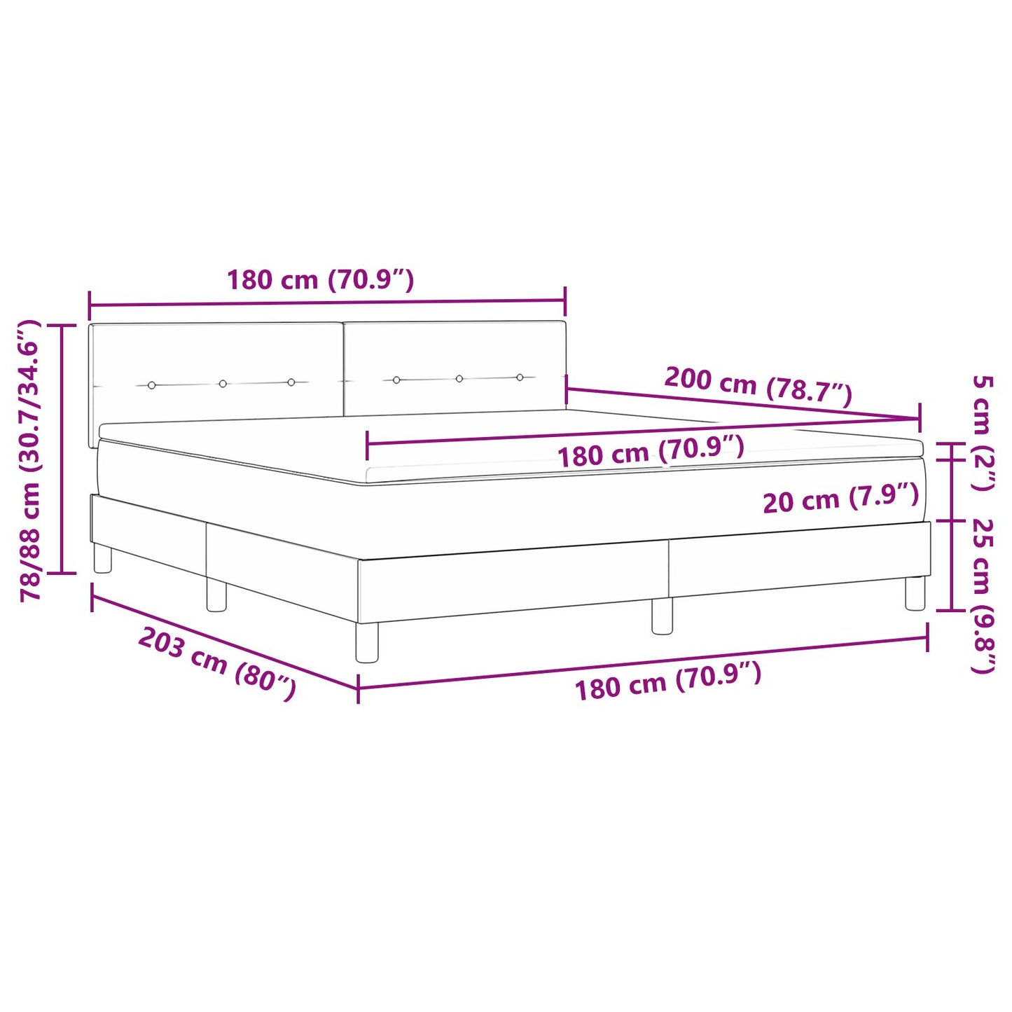 Pat Cu Saltea Tip Box Spring Negru Super King Catifea