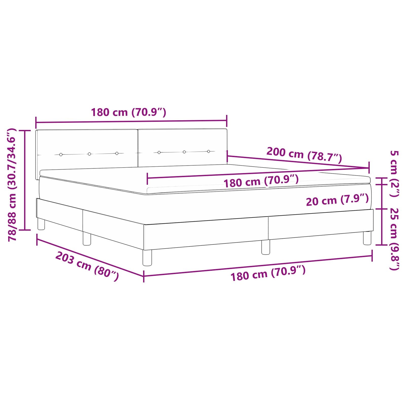 Pat Cu Saltea Tip Box Spring Negru Super King Catifea
