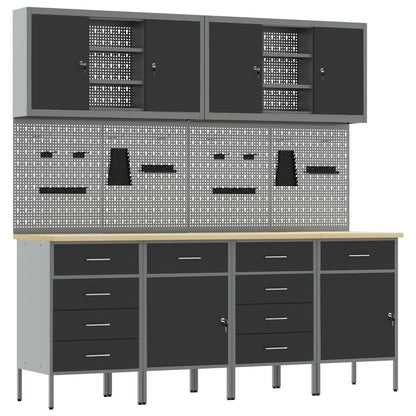 Set Birou Cu Pegboard , 10 Piese, Mdf Și Metal Negru