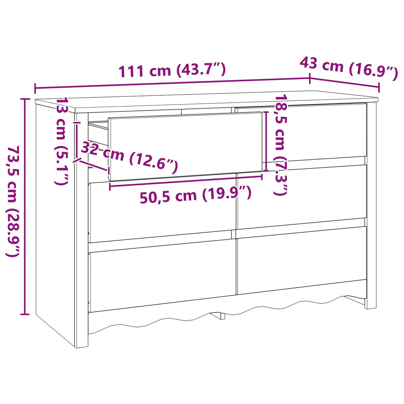 Comodă  &quot;&quot;Drammen&quot;&quot; Alb 111X43X73,5 Cm Lemn Masiv Pin