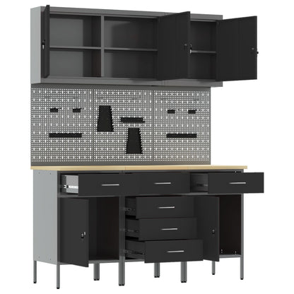 Set Birou Și Tablă Pegboard , 8 Piese, Mdf Negru Și Metal