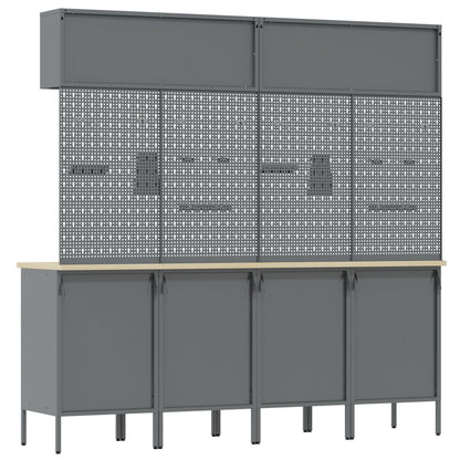 Set Birou Și Panou 10 Piese  Roșu Mdf Și Metal