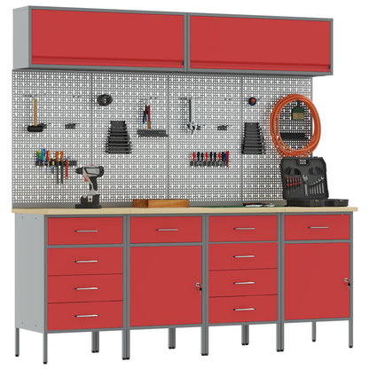 Set Birou Și Panou 10 Piese  Roșu Mdf Și Metal