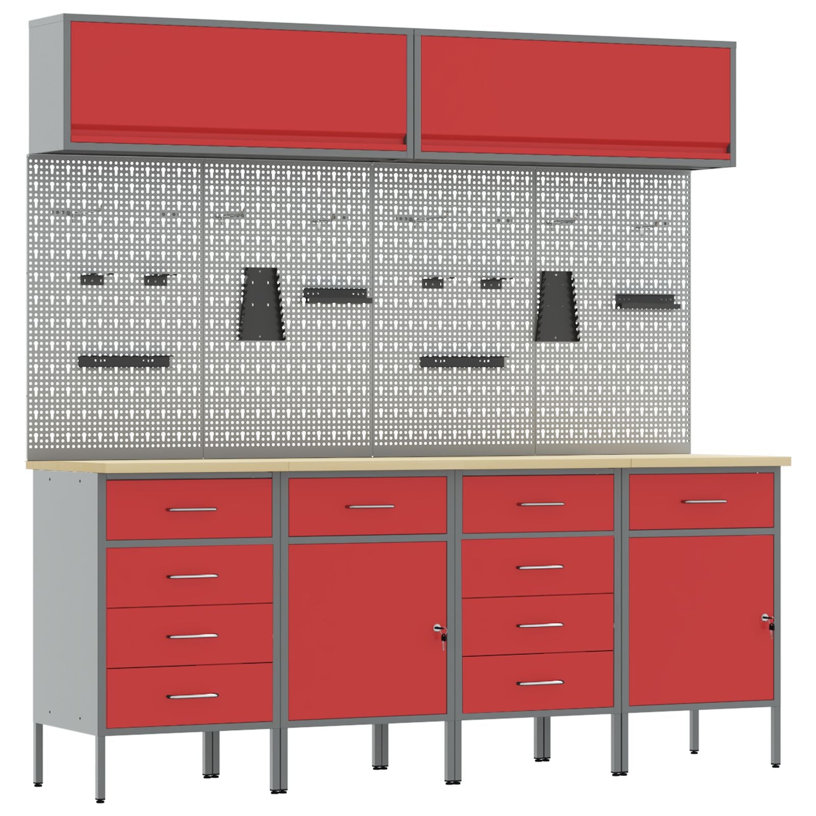 Set Birou Și Panou 10 Piese  Roșu Mdf Și Metal