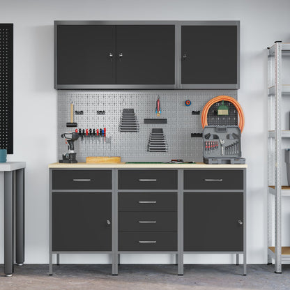 Set Birou Și Tablă Pegboard , 8 Piese, Mdf Negru Și Metal