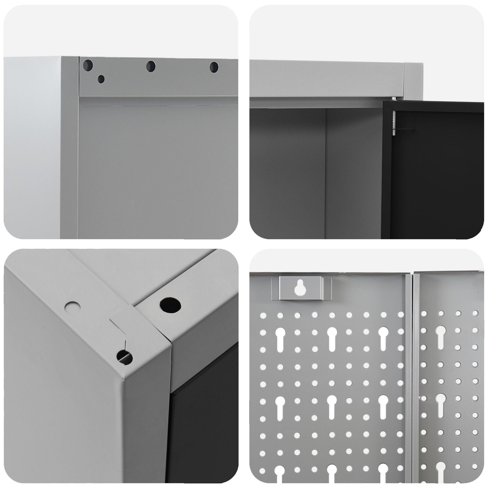 Set Birou Și Tablă Pegboard , 8 Piese, Mdf Negru Și Metal