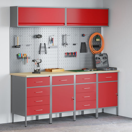 Set Birou Și Panou 10 Piese  Roșu Mdf Și Metal