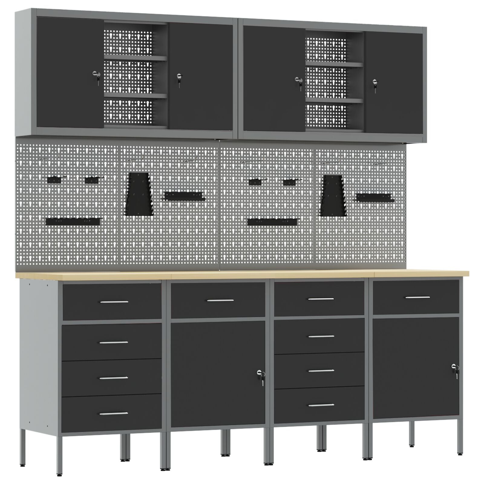 Set Birou Cu Pegboard , 10 Piese, Mdf Și Metal Negru