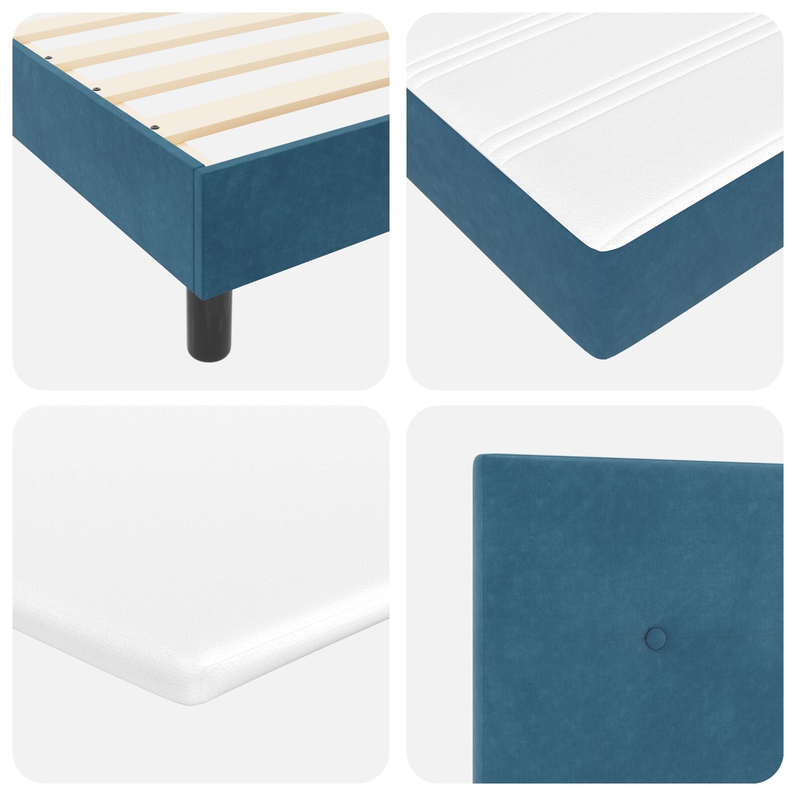 Pat Box Spring Cu Saltea Albastru Întunecat 160X200 Cm Catifea