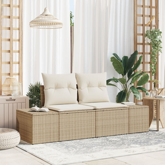 Sofa Pentru Grădină Cu 2 Locuri Și Perne  Bej Din Ratan Sintetic