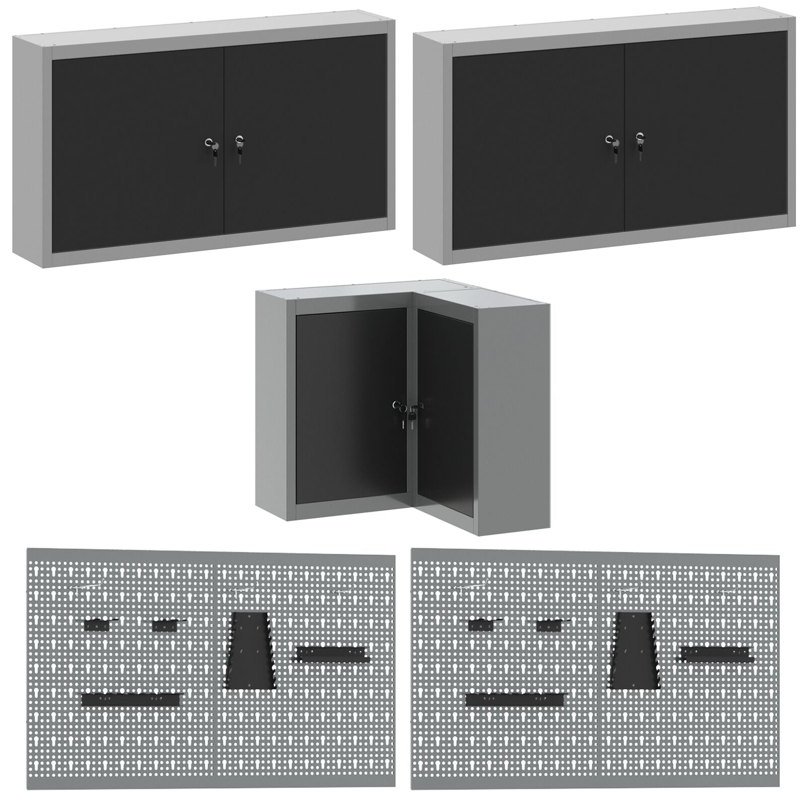 Set De Birou Și Panou Cu Umerașe 12 Piese Negru Mdf Și Metal