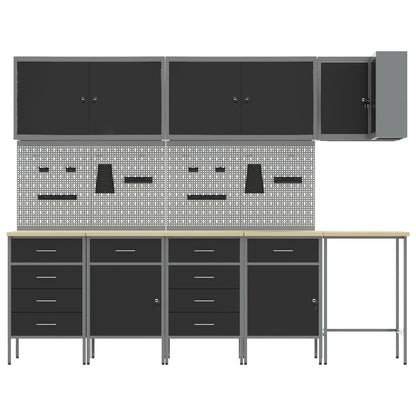 Set De Birou Și Panou Cu Umerașe 12 Piese Negru Mdf Și Metal
