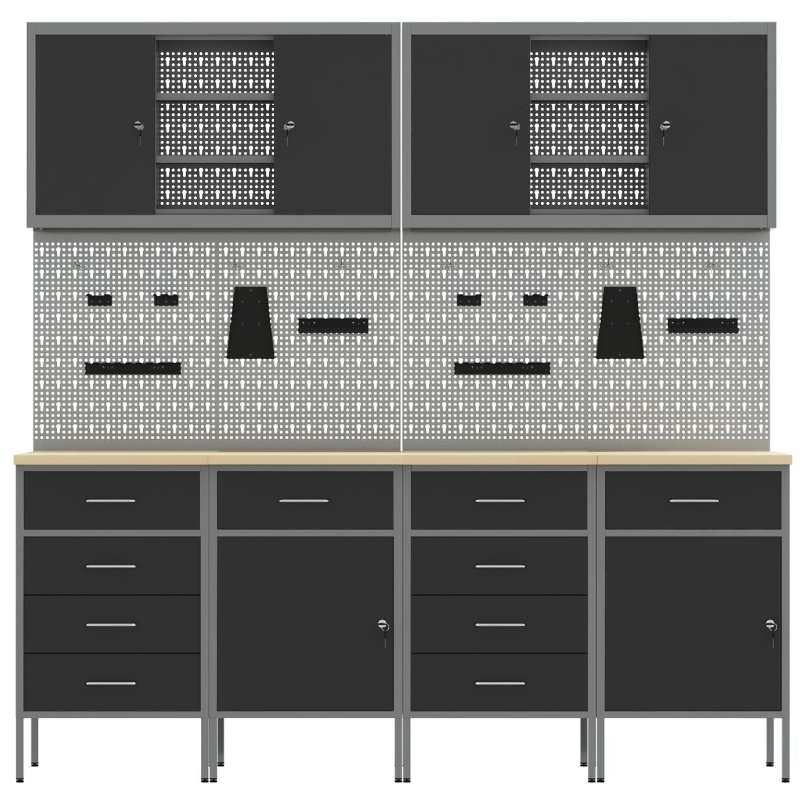 Set Birou Cu Pegboard , 10 Piese, Mdf Și Metal Negru