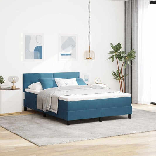 Pat Box Spring Cu Saltea Albastru Întunecat 160X200 Cm Catifea